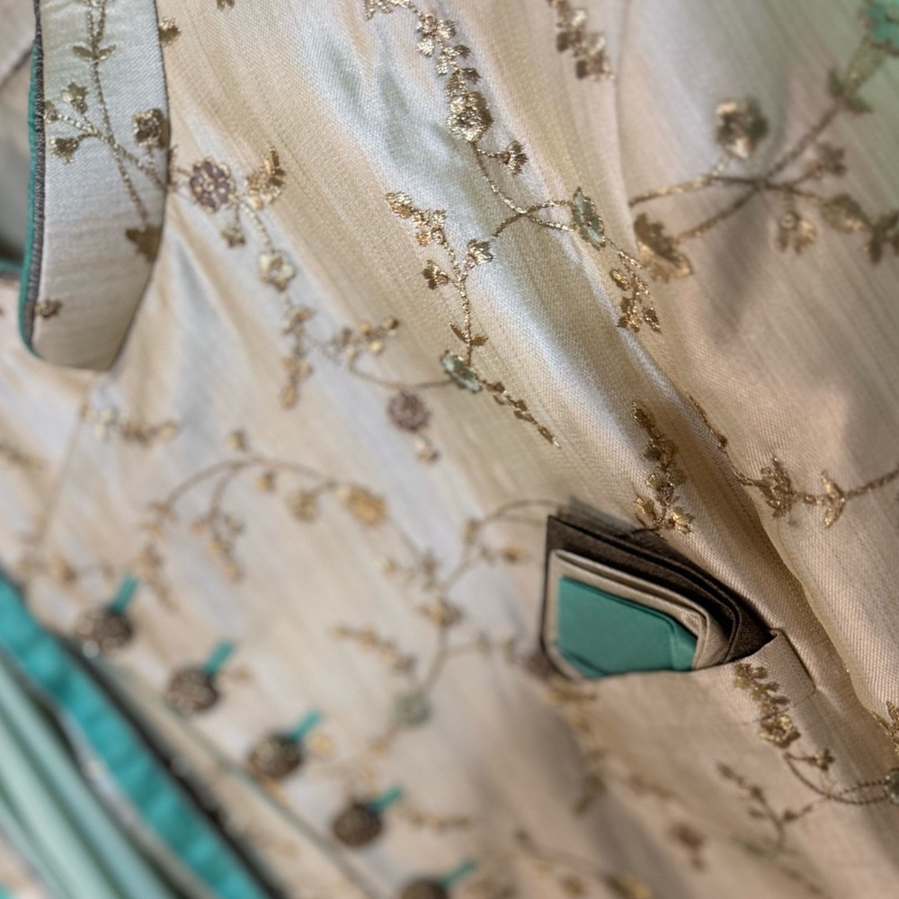 Cream and Sea Foam embroidered Sherwani - Picture 4 of 5